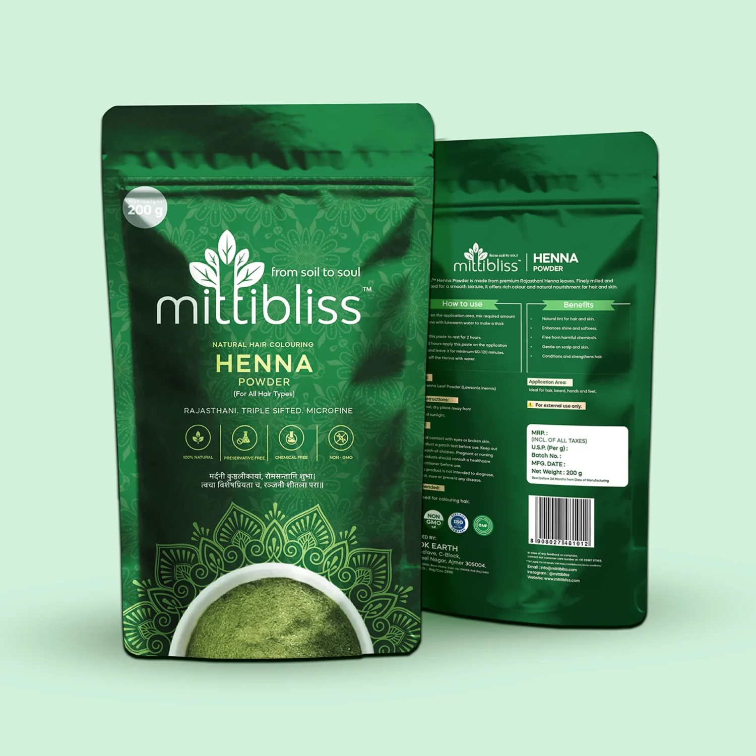 100% Herbal Henna Mehendi, Natural Hair Color & Conditioner (200g)